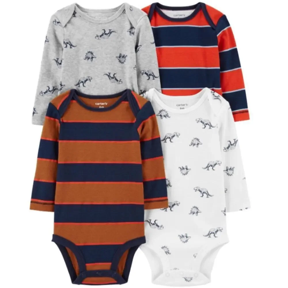 Carter's Baby 4 Pack Long Sleeve Bodysuits in Dino/Stripes Multi, Size 3M​​​​